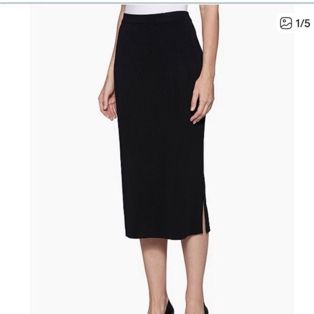 Ming Wang Black Midi Skirt Side Slit Medium